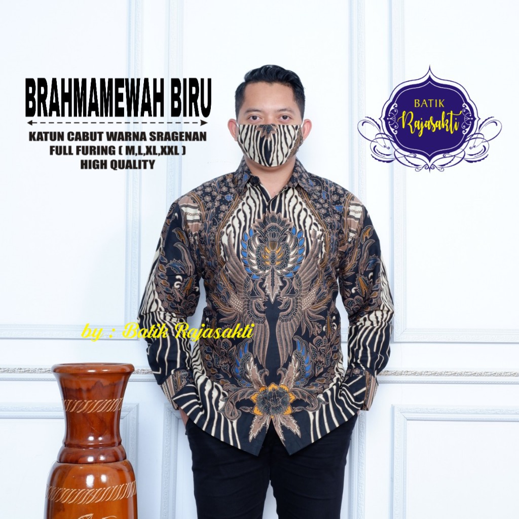 BRAHMAMEWAH BIRU RAJASAKTI KEMEJA BATIK SOLO PRIA LENGAN PENDEK LAPIS FURING ATASAN BATIK PREMIUM MODERN KATUN HALUS BAHUWIRYA  BANAMITRA BANAMITRA PUTIH BANGSAWAN BAYU PUTRA BERLIAN BIRU BHARATAYUDA BIMASENA BIRENDRA BIRU INDAH BRAHMAKERTA BRAHMAKERTA