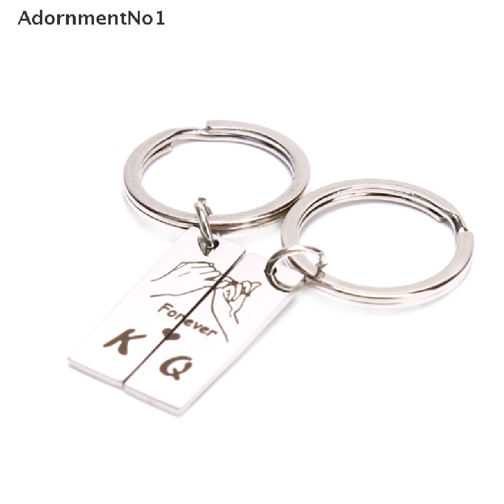 (AdornmentNo1) 2pcs / set Gantungan Kunci Motif Ukir Tulisan King / Queen Forever Untuk Pasangan / Pria / Wanita