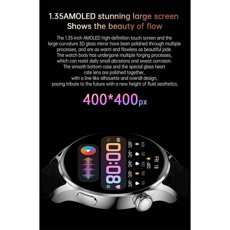 M33 Plus+ Smartwatch AMOLED Always On Display 1.35 inch Tombol Putar