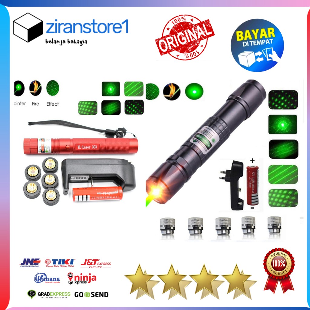 LASER POINTER 303 CAHAYA HIJAU PRESENTASI DESKTOP CHARGER CAS