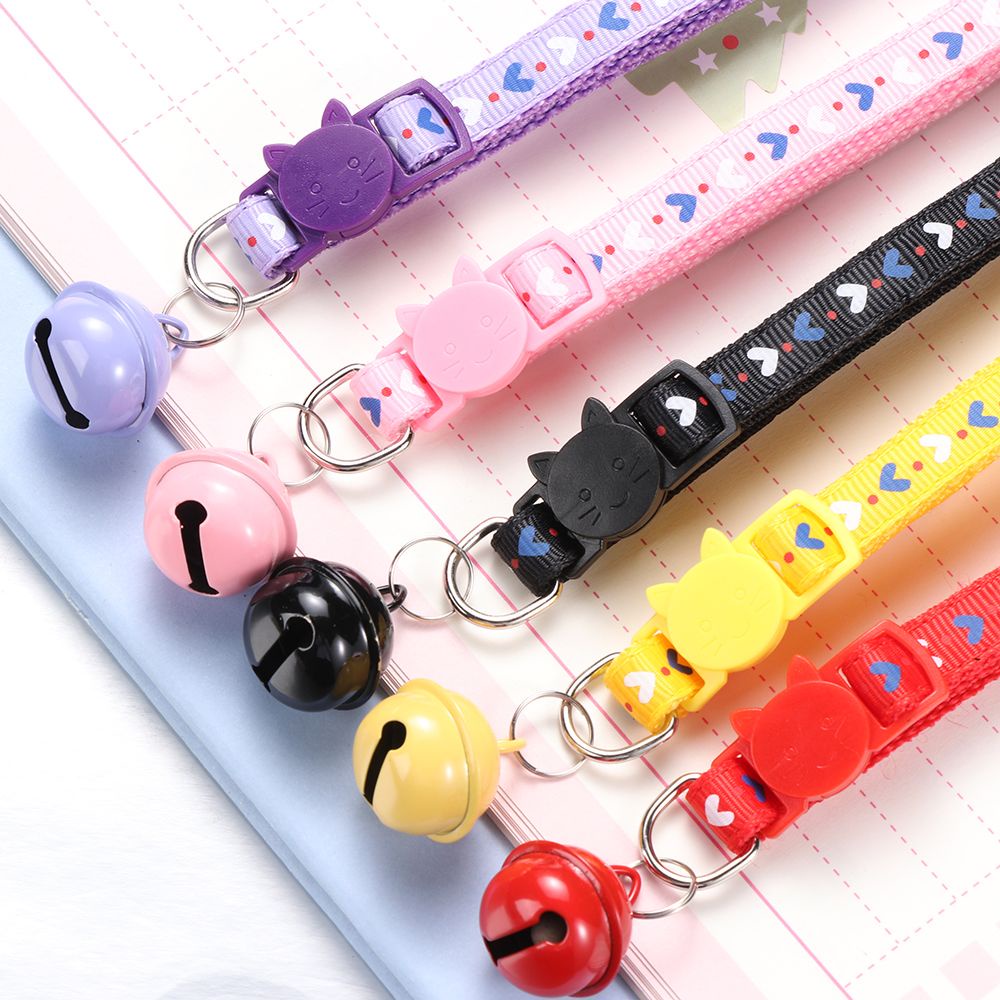 SUYOU Adjustable Dog Collar Puppy Love Heart Cat Collars Pet Supplies Buckle Cat Accessories Bell Pendant Kitten Necklace/Multicolor