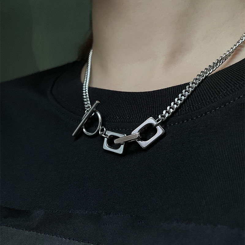 Baru titanium baja PL buckle kalung pria dan wanita jahitan Polos Street pendek kalung all-match per