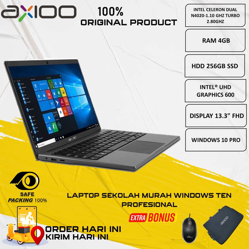 Laptop Sekolah AXIOO MYBOOK 14H + LITE CELERON DC N4020 4GB 256GB SSD FHD WIN10PRO