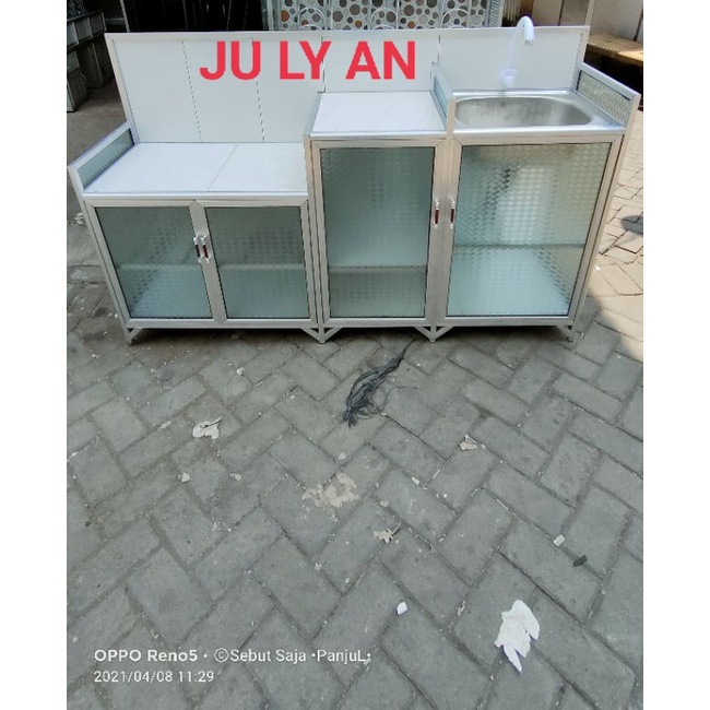 Rak Piring Kaca Wastafel+Meja Kompor 1.65 meter