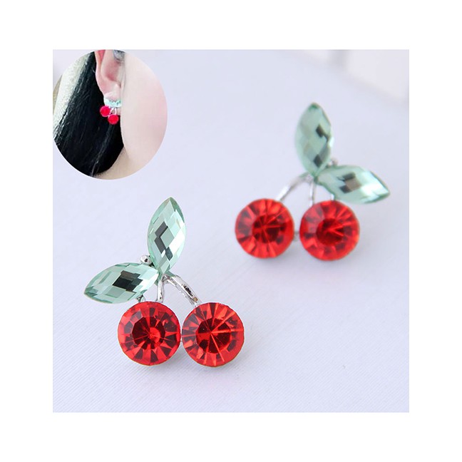 LRC Anting Tusuk Fashion Red Cherry Earrings A5720