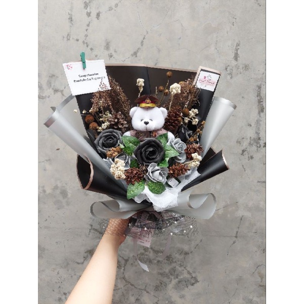 Bouquet Bunga boneka bear Profesi tni / polisi