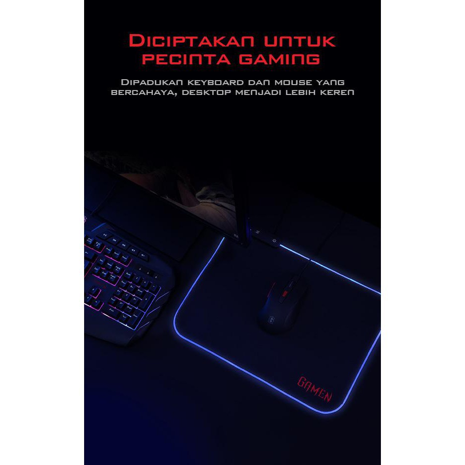 GAMEN GP-Halo Mouse Pad RGB Lighting Effect Anti Slip Rubber - Garansi Resmi 1 Tahun