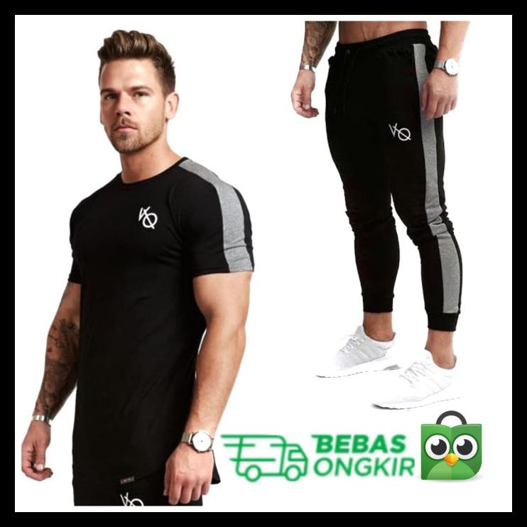 SPECIAL BUNDLING VQ STRIPE kaos Gym fitnes baju training pria jogger vanquish