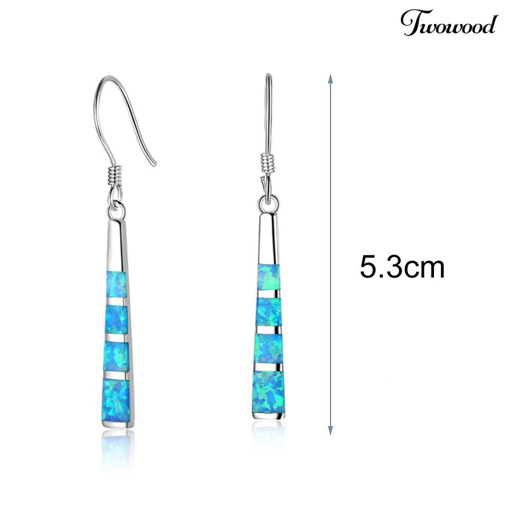 Twowood 1 Pair Hook Earrings Trapezoid Pendant Blue Faux Stone Women Shiny All Match Lightweight Dangle Earrings for Dating