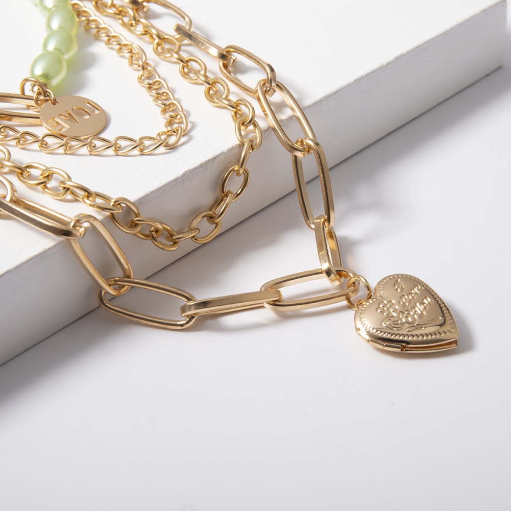 Hu Hu Hu Hu Hu Alat Bantu Pasang Kacamata♡ Kalung Rantai Multilayer Dengan Liontin Mutiara Imitasi Bentuk Hati Bulat Untuk Wanita