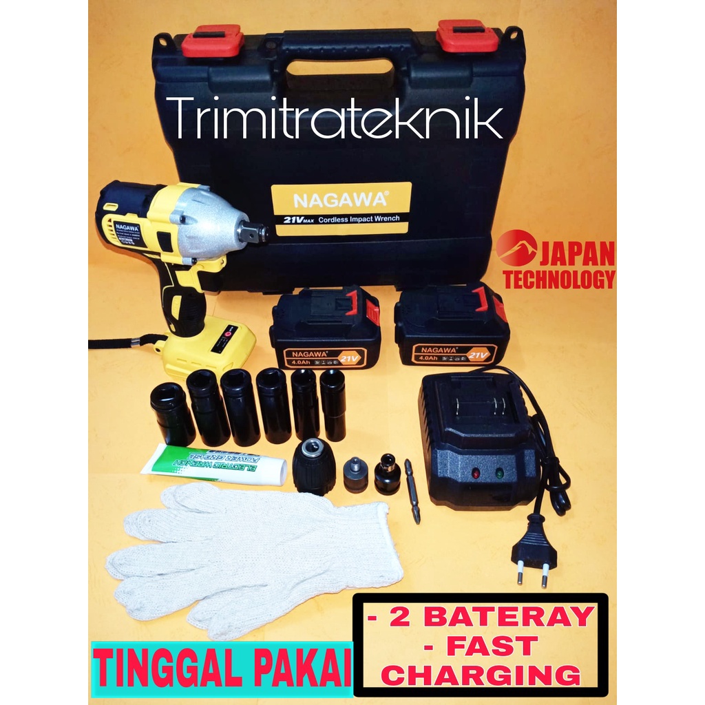 Paket Lengkap Original Impact Brushless Nagawa 21V Max NIC-21K Full Accesoris Untuk Bengkel Motor-Mo