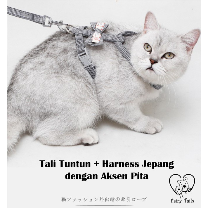 Tali Tuntun Tali Kekang dengan Harness Jepang Kucing Anjing Pita | Ribbon Pet Cat Dog Leash