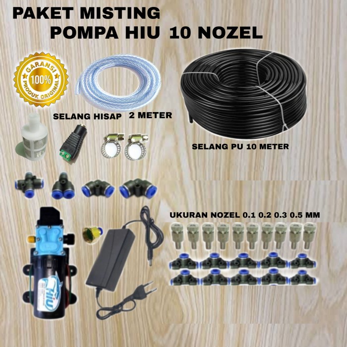 PAKET MISTING 10 TITIK NOZZLE / KABUT / SPRAY /POMPA DC 12 HIU 100 PSI