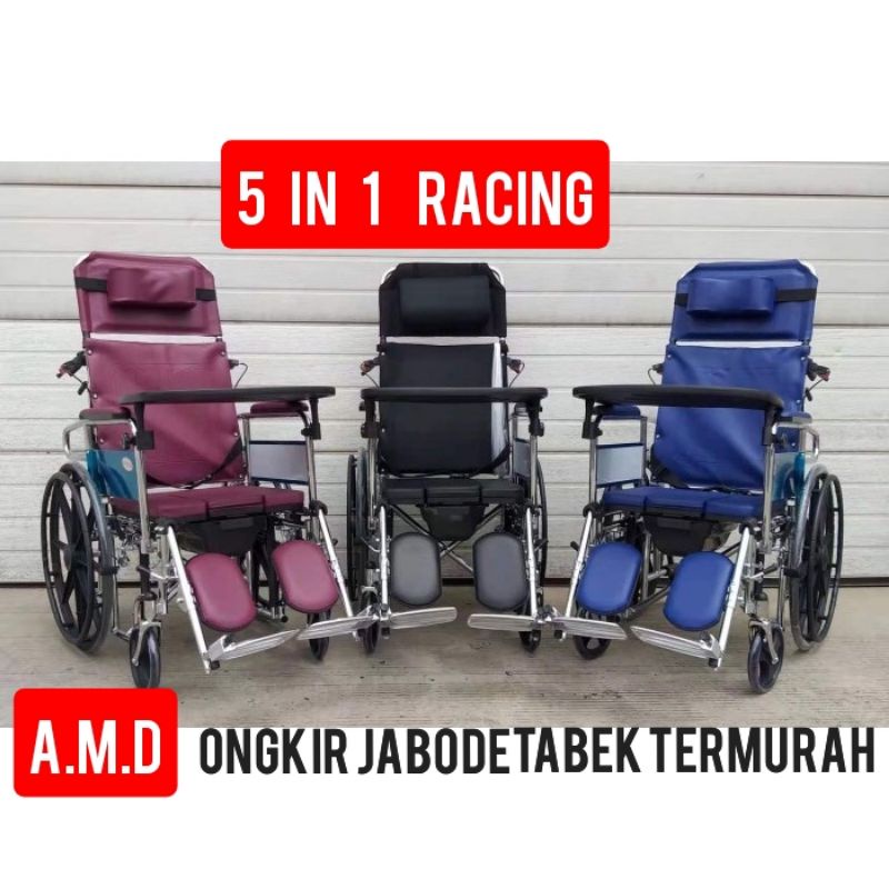 kursi roda 5 in 1 racing/kursi toilet/rebahan/selonjoran/link gojex