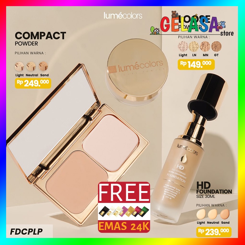 (Free Emas) Lumecolors Paket Hemat Bundling Foundation-compact-loose powder