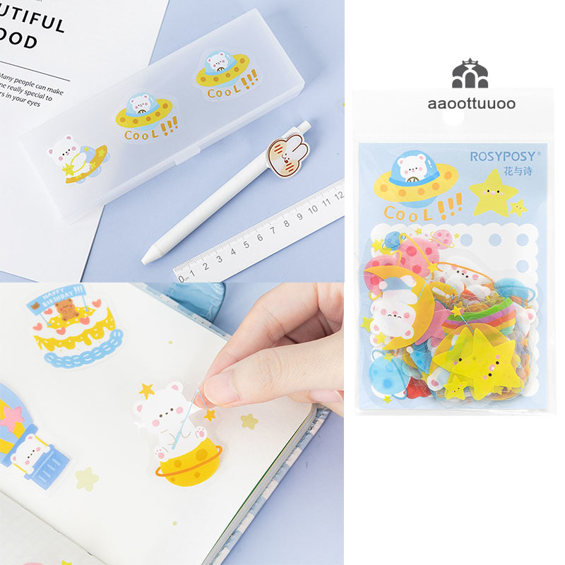 【TERSEDIA &amp; COD】40pcs Stiker Kertas Gambar Kucingberuang Lucu Bahan Pvc Untuk Diary