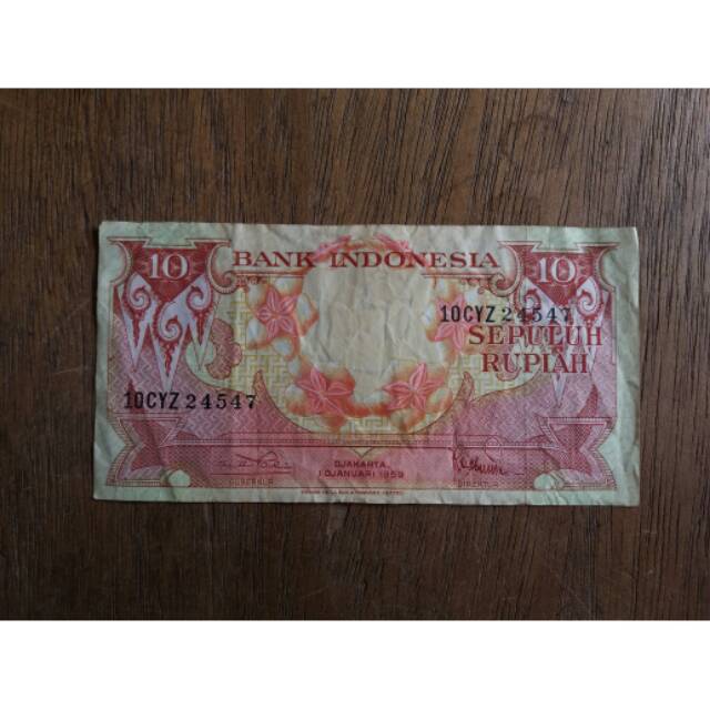 UANG KERTAS  / UANG LAMA / UANG KUNO NOMI AL 10 RUPIAH TAHUN 1959 KELUARAN BANK INDONESIA