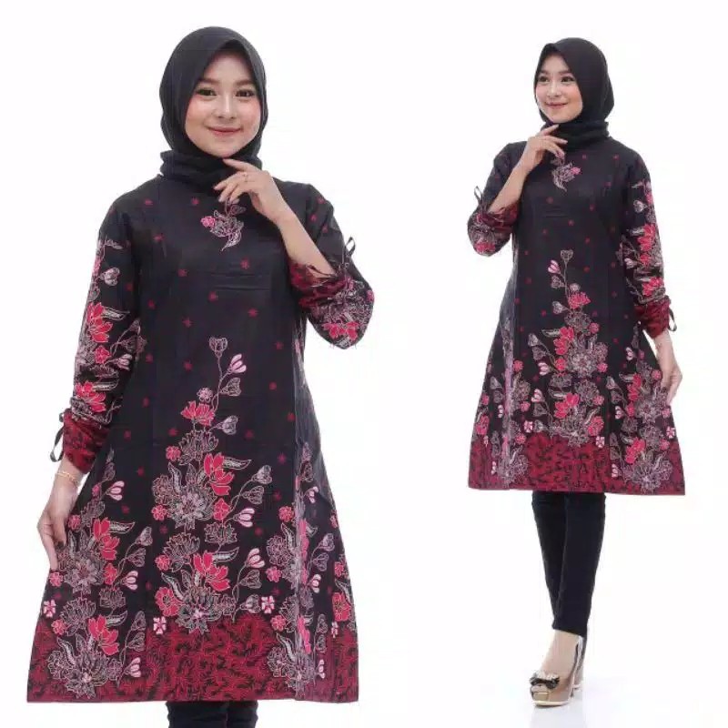 Batik Couple Keluarga Sania Ruffle Ori Ndoro Jowi Dnt Motif Sakura Merah Termurah Shopee