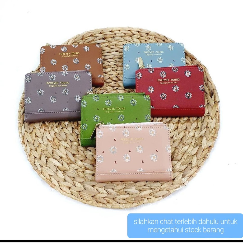 DOMPET KARTU PENDEK KOIN WANITA SIMPLE MOTIF DAISY KOREA STYLE MINI