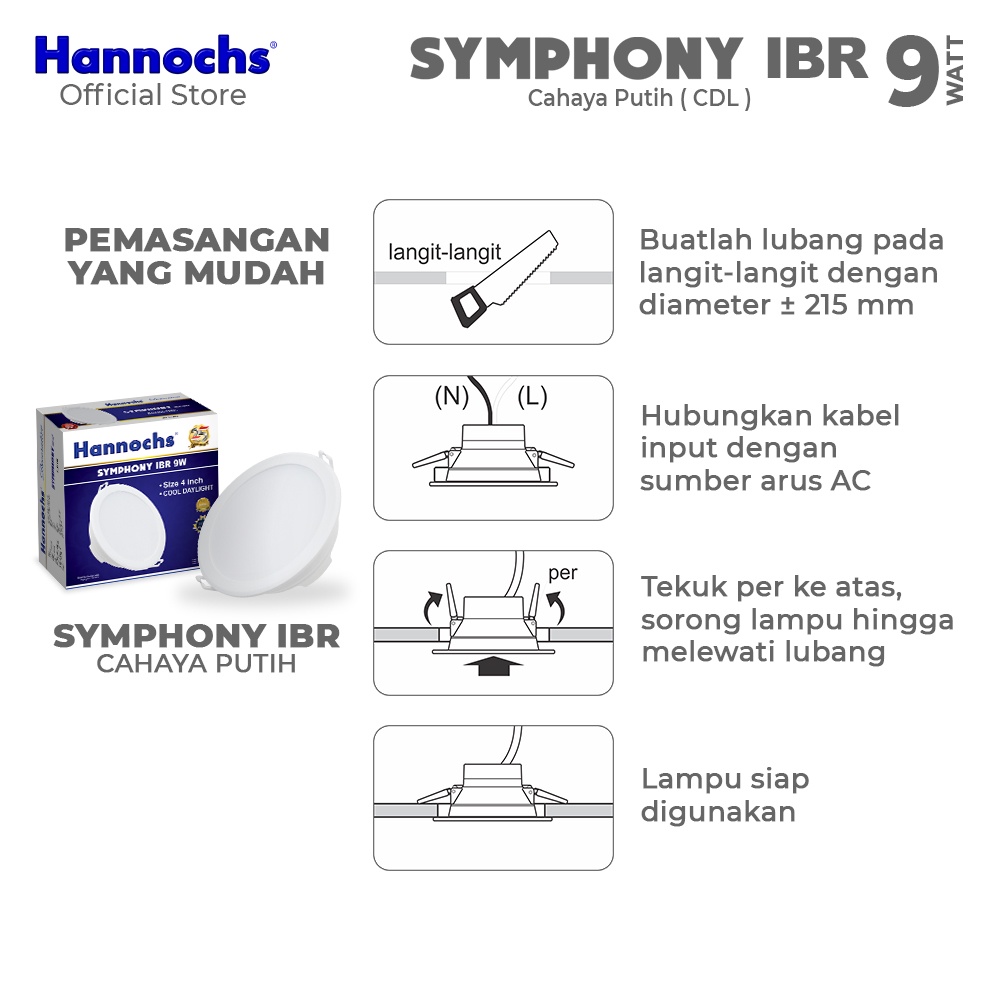 Hannochs Downlight LED Symphony 9 watt IBR CDL - Putih