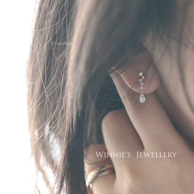 Anting Tusuk Gantung Bahan Sterling Silver 925 Hias Kristal / Berlian / Zircon Gaya Korea / Simple Untuk Wanita