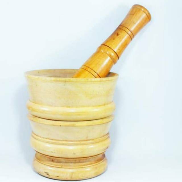 LUMPANG DAN PENUMBUK KAYU MAHONI 18x17 cm -MORTAR DAN PESTLE OBAT DAN MAKANAN