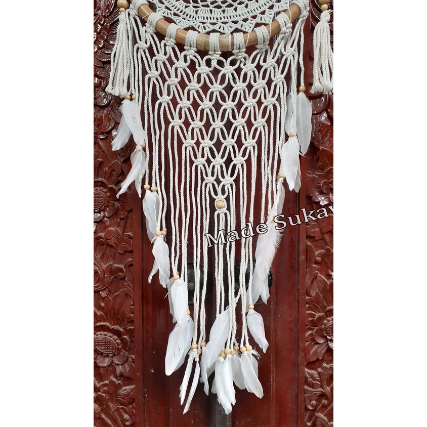 Dream catcher sulam rotan diameter 32cm hiasan dekorasi bulu ayam