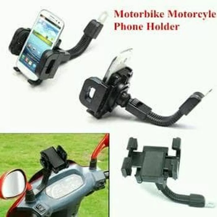 Universal Holder Motor Jepit Untuk Spion Motor / Tatakan HP Di Motor / GPS Phone Holder For Motorcycles - Hitam