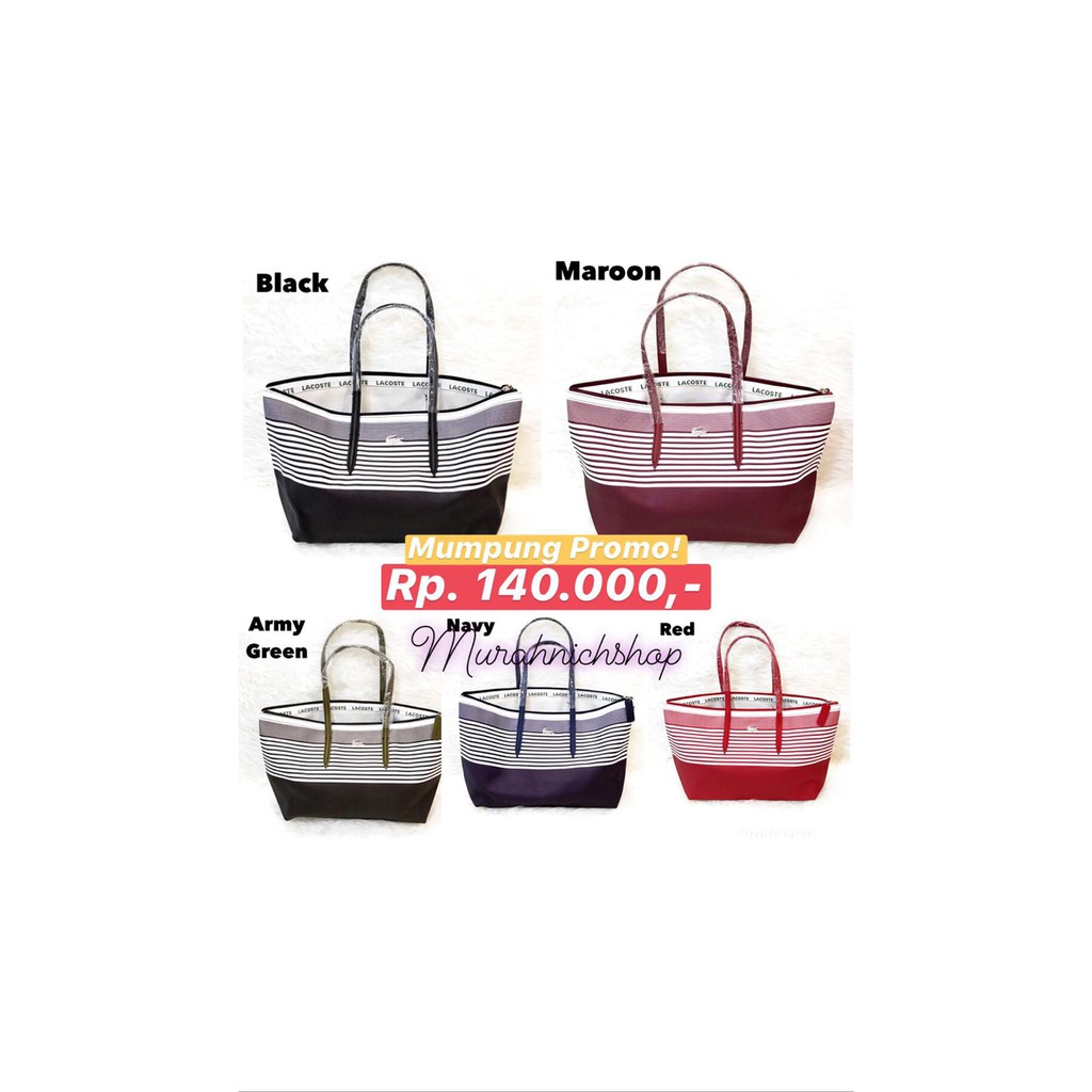 Murahnich Tas Wanita Branded/ Tas Lacoste stripe/ Lacoste totebag