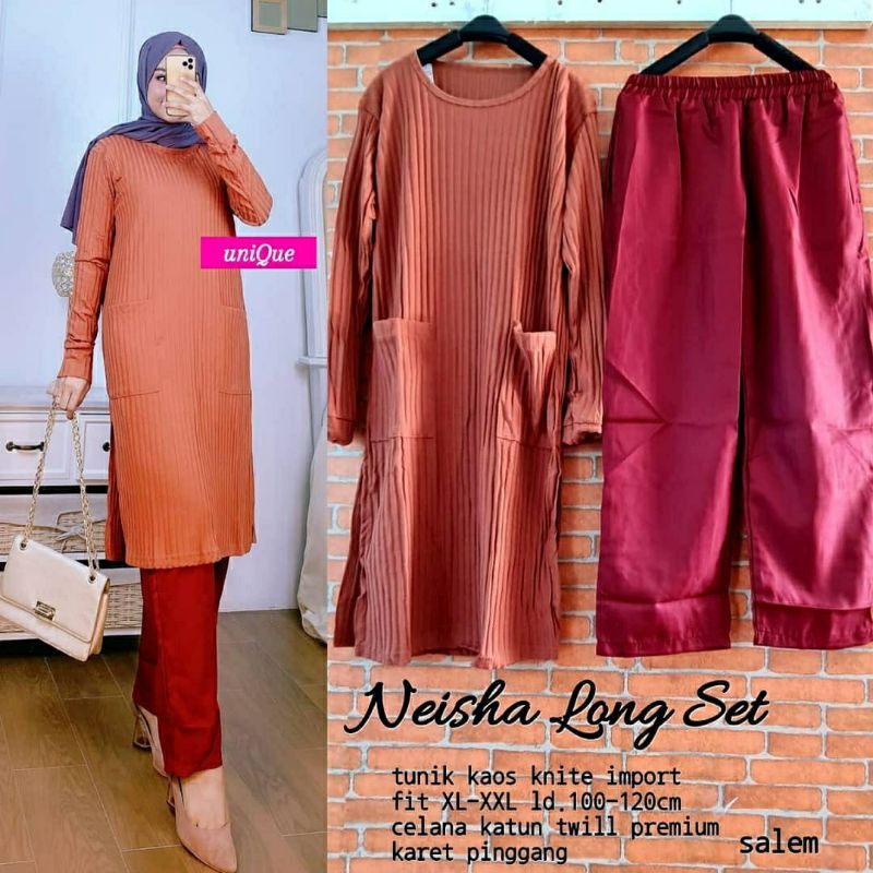 Neisha Long Set, SETELAN TUNIK WANITA MUSLIM LD 100-124 TERMURAH MODIS OOTD