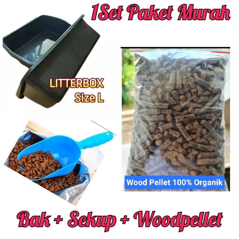 1Set Bak Pasir Jumbo + Sekup &amp; 1kg Woos Pellet alas kandang hewan