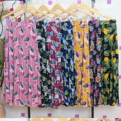 Rok plisket panjang Corak/Motif Rok panjang/muslim/Mayung/Payung Terbaru daun lemon