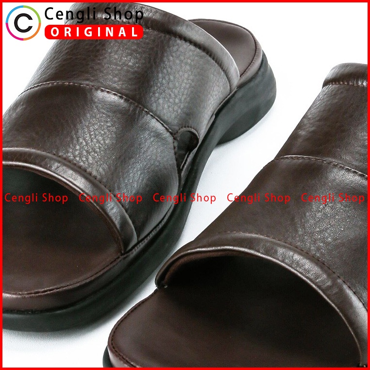 SANDAL OBERMAIN PRIA ORIGINAL CASUAL KULIT ASLI TERBARU COKLAT OM05