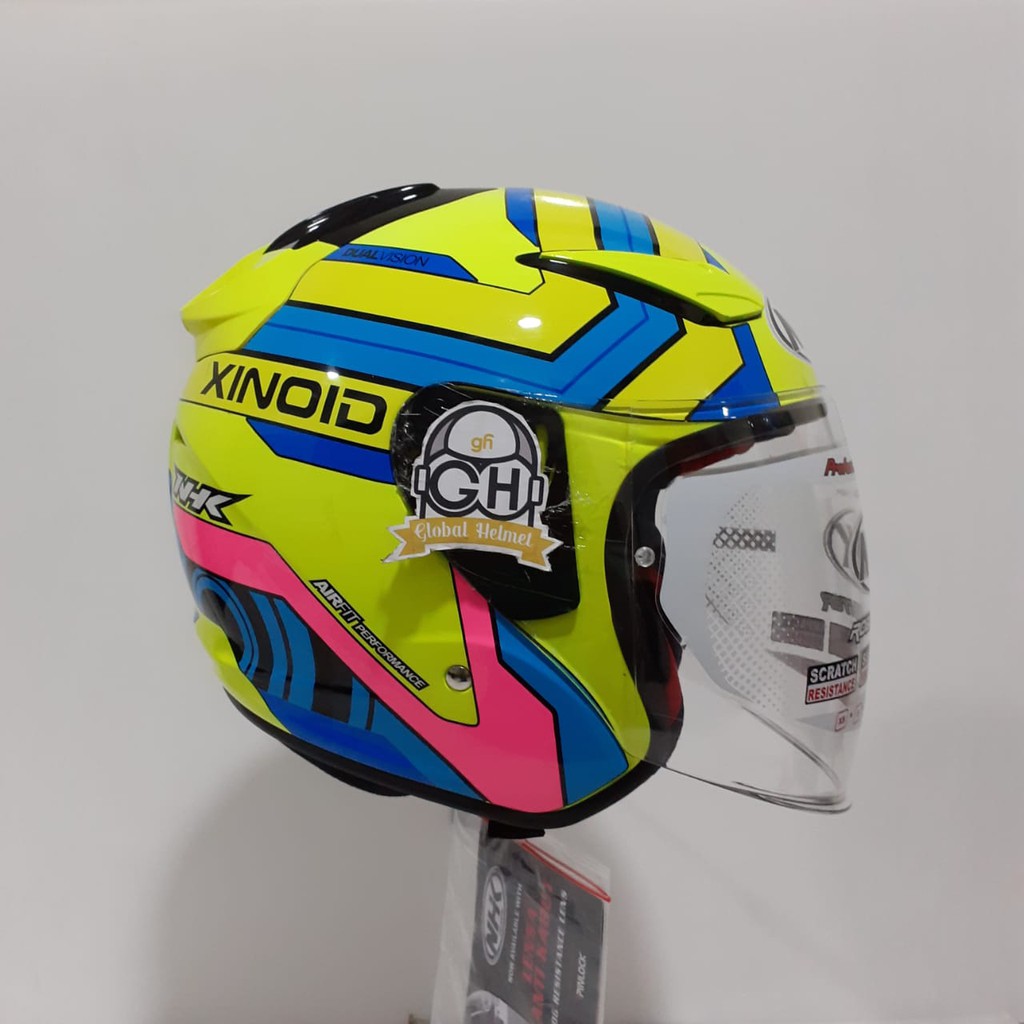 HELM NHK R1 XINOID NHK R-1 XINOID YELLOW FLOURECENT DOUBLE VISOR