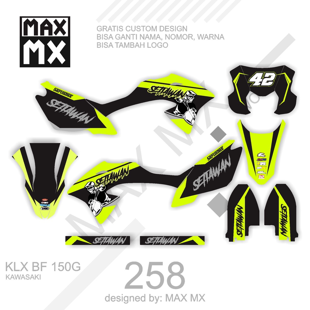 DECAL STIKER MOTOR KLX BF 150 G MOTIF HITAM HIJAU STABILO SIMPLE