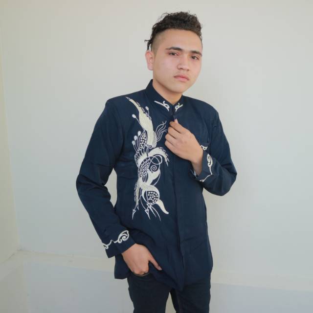 Freeongkir Baju Muslim Pria Dewasa Baju Koko Jasko Jas Koko Biru Dongker Navy Lengan Panjang JKH 089