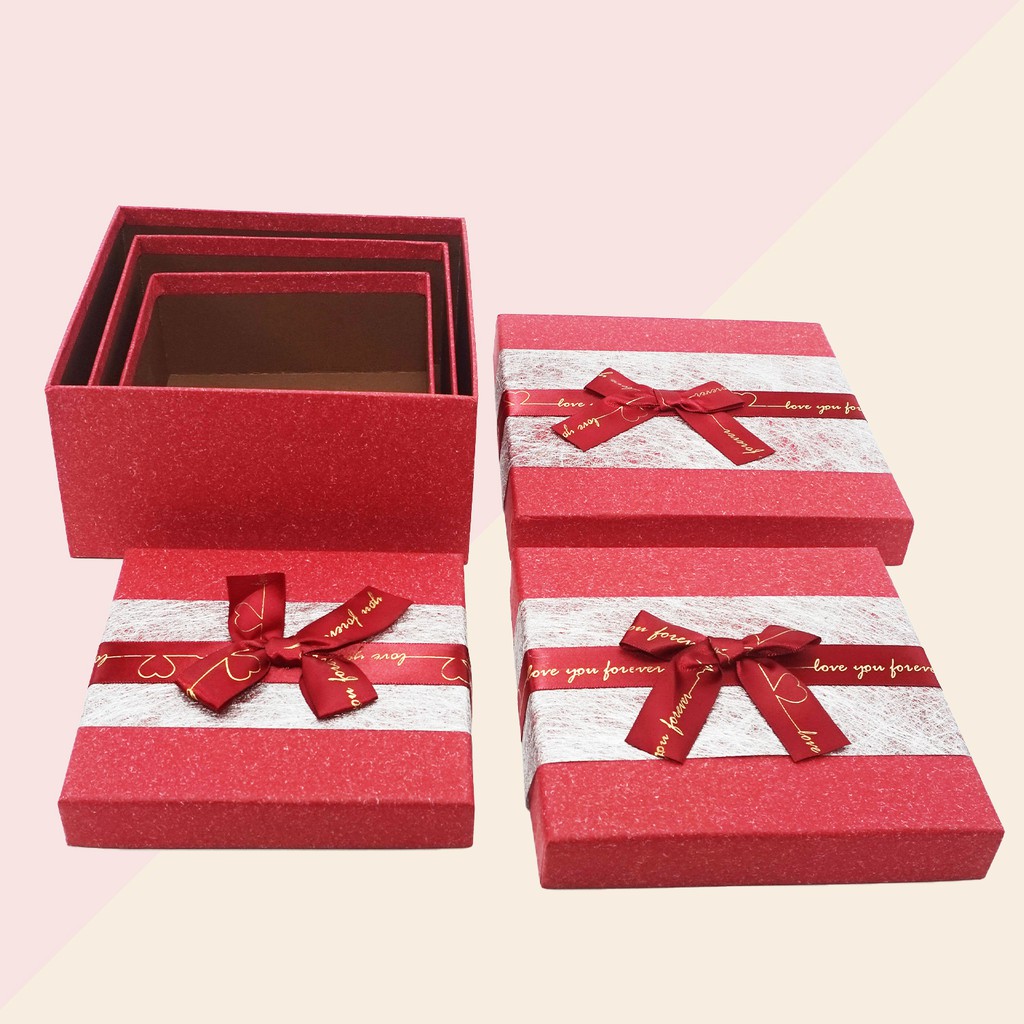 Kotak Hadiah 3 in 1 Kotak Kado Packaging Gift Box Pita Merah Hitam