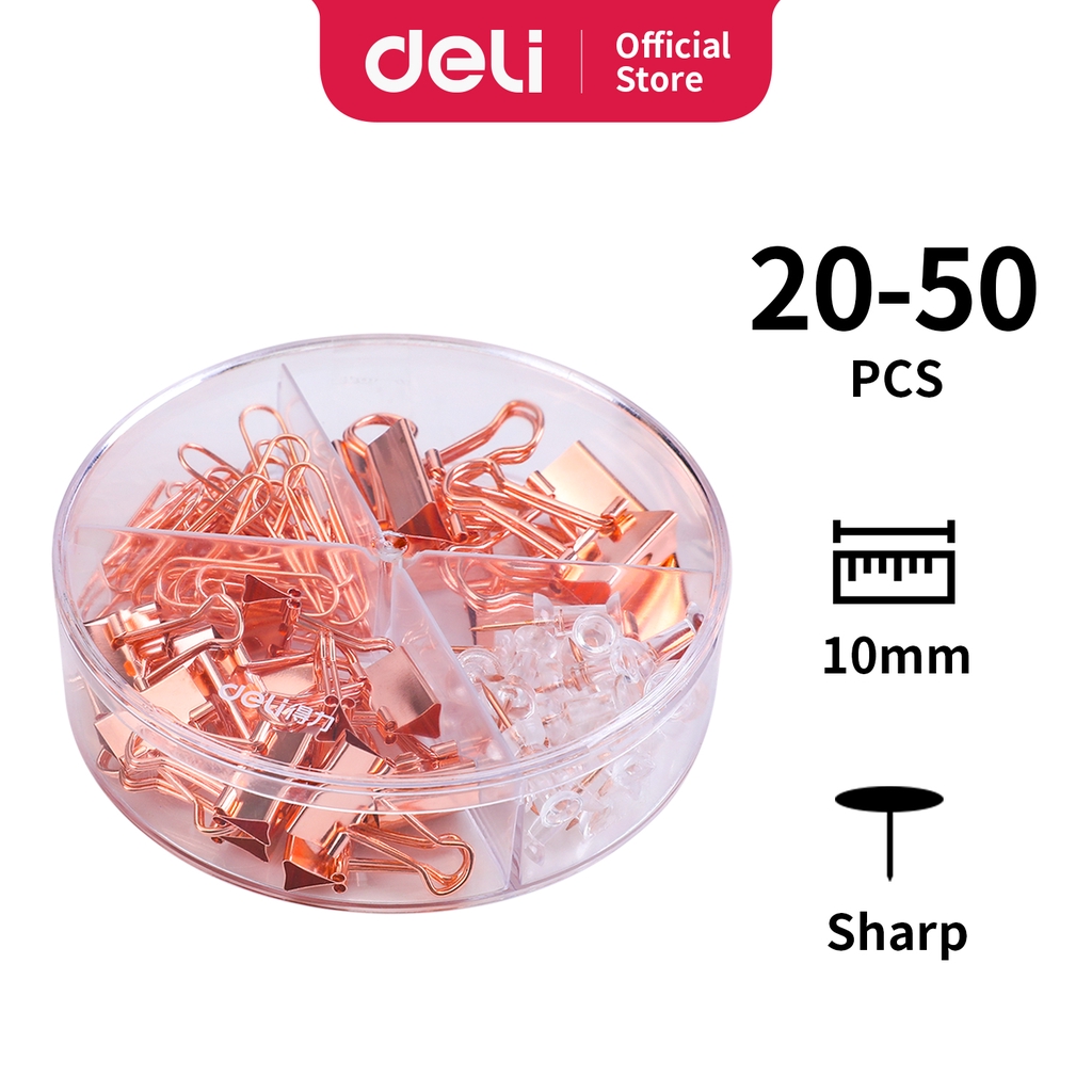

Deli Office Combination Penjepit kertas / Paper Clip Binder Clip and Push Pin Rose Gold 78553