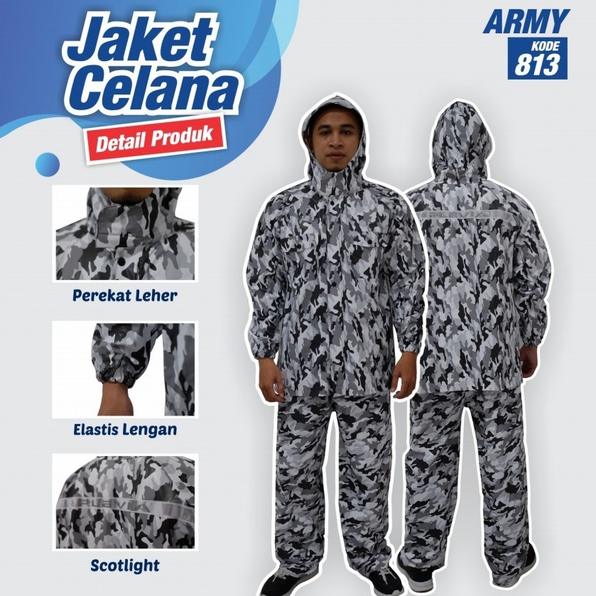 FELWINSHOP Jas Hujan Jaket Celana ARMY Jas Hujan Loreng Tentara Plevia 813