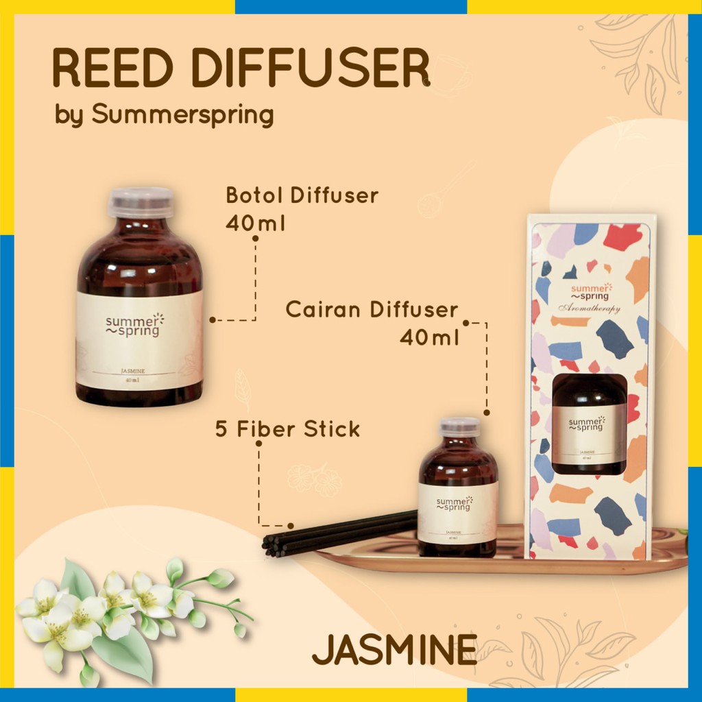 Summer Spring - Reed Diffuser - Pengharum Pewangi Parfum Ruangan Mobil Toilet Ruang Tamu Dapur Lemari Pakaian Kamar Mandi Tidur Closet Wc - 40ml