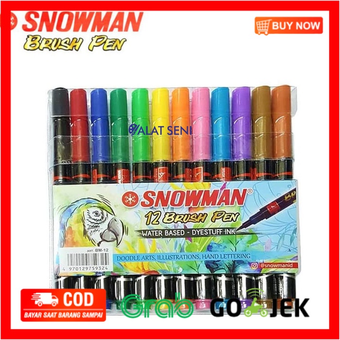

(BISA COD) Snowman Brush Pen 12 Colors Set