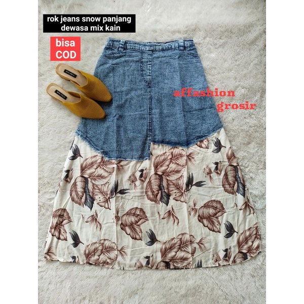 rok jeans import panjang wanita/rok jeans snow/rok jeans Kombi polkadot-SNOW 4