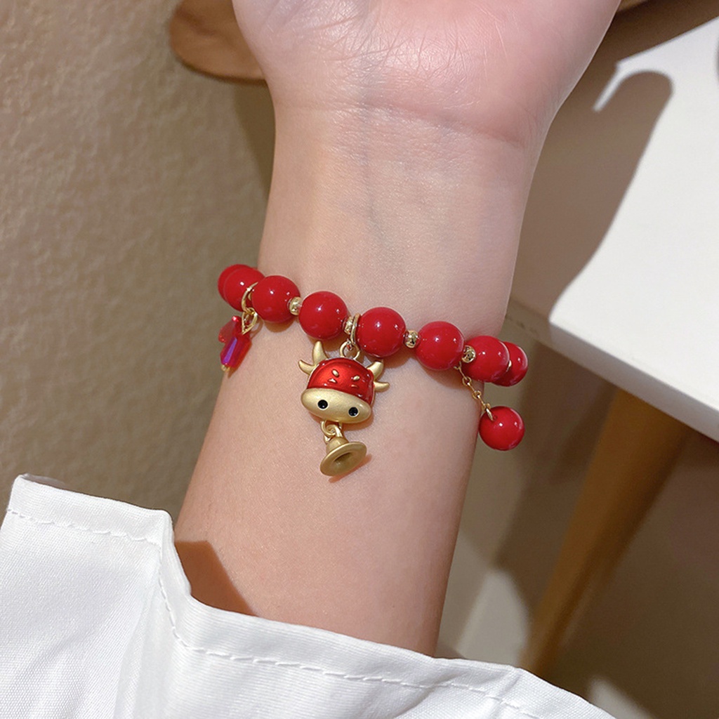 Hu Hu Hu Hu Hu Alat Bantu Pasang Kacamata♡ Gelang Manik-Manik Warna Merah Gaya China Untuk Aksesoris Natal