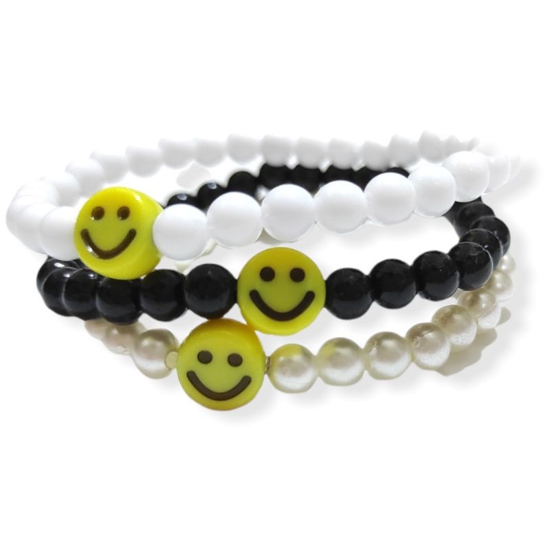 Gelang Elastis Mote Senyum Smiley Beads Bracelet Emoji Smile Tersenyum  Handmade