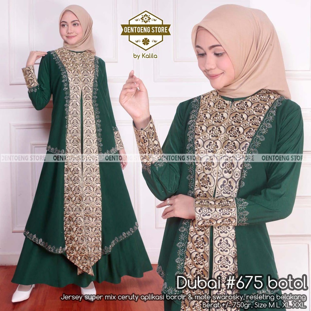 [READY STOK] ABAYA TURKEY DUBAI 675 HIJAU BOTOL || JERSEY MIX CERUTY BORDIR ORI TEMPEL
