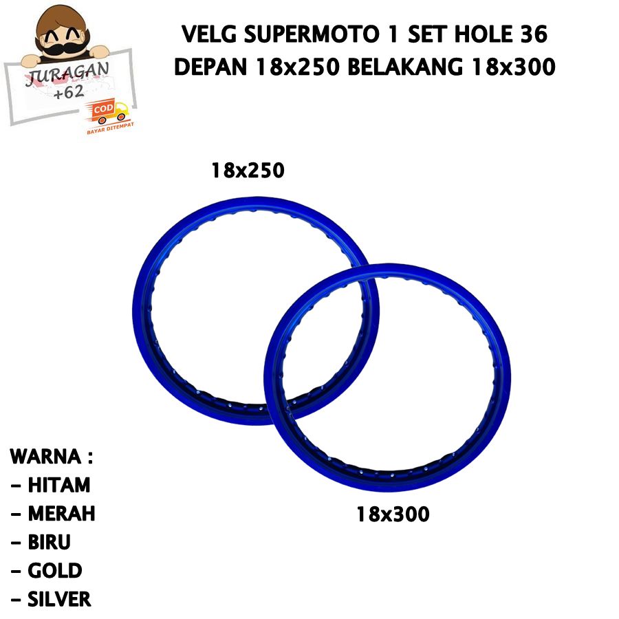 VELG SET SUPERMOTO RING 18 250 300 18x250 18x300 HOLE 36 PELEK VELEG SUPER MOTO 18-250 18-300 KLX DTRACKER D TRACKER CRF WR