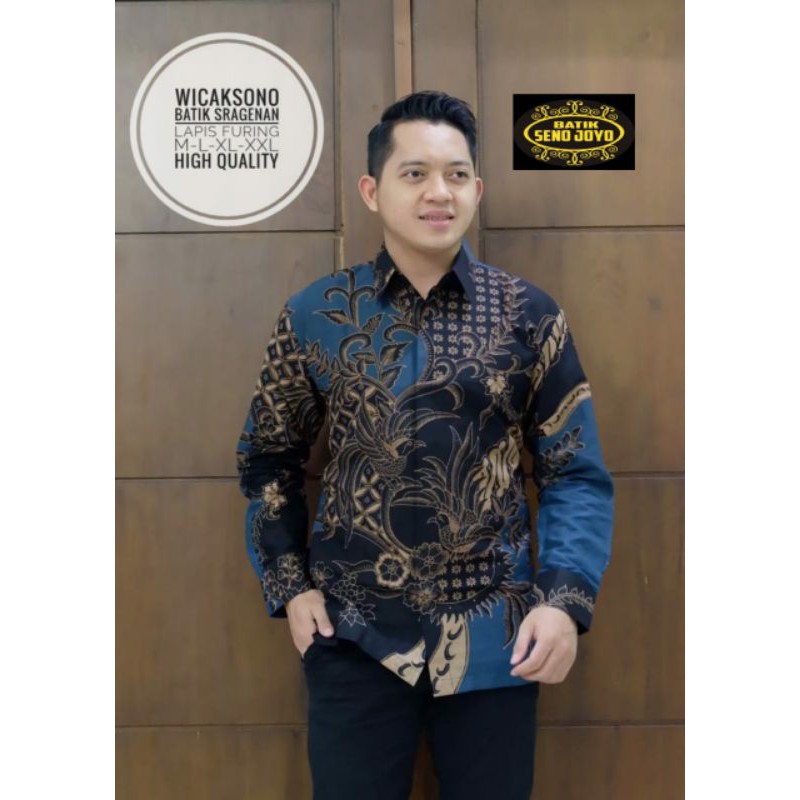 TERBARU! Kemeja Batik Lengan Panjang Pria Batik Lapis Furing Bahan Katun Sragenan BATIK WICAKSONO