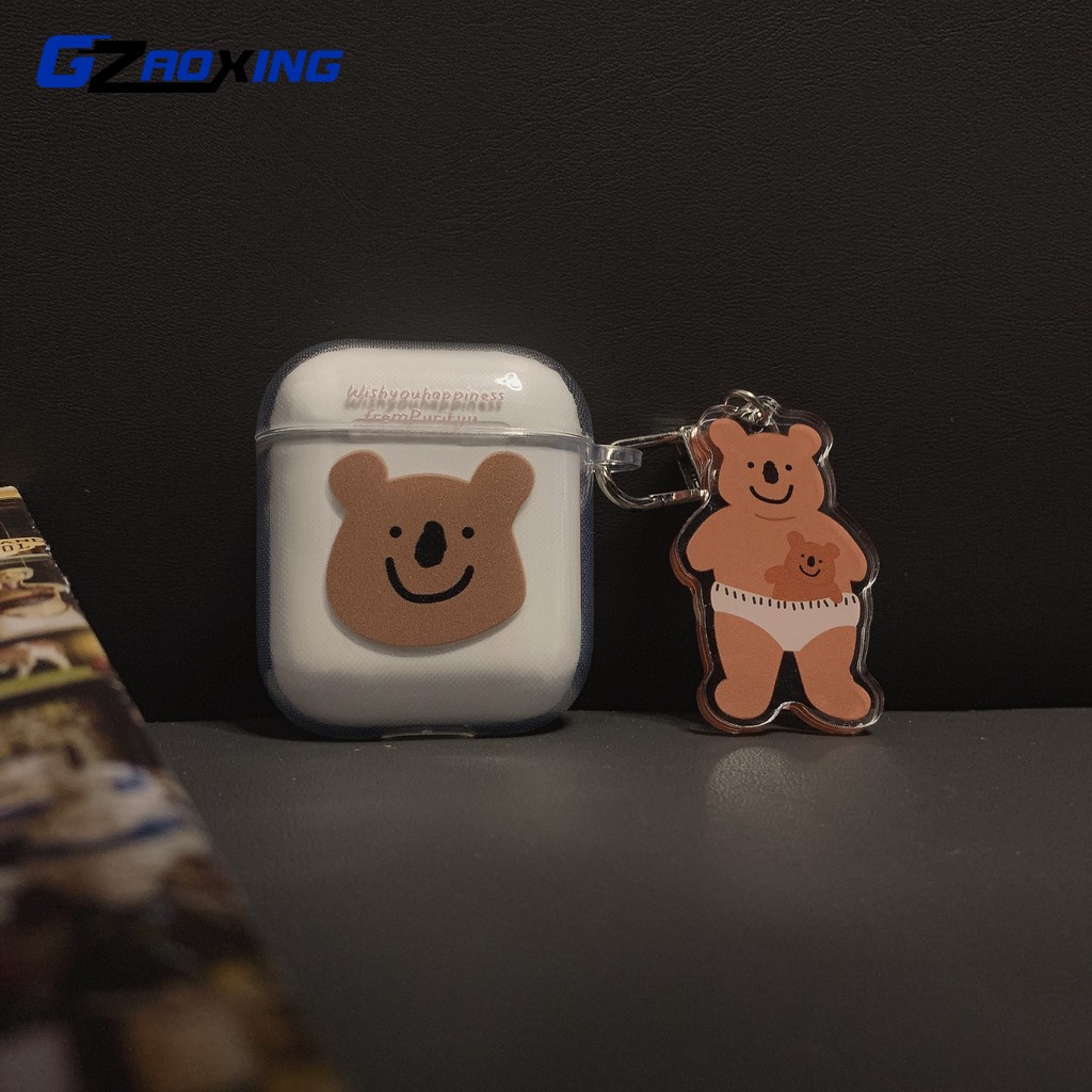 Casing Transparan Beruang Anjing Lucu Dengan Gantungan Kunci Untuk Airpods1 2 Pro3 Bluetooth Earphone Pelindung TPU Soft Cover