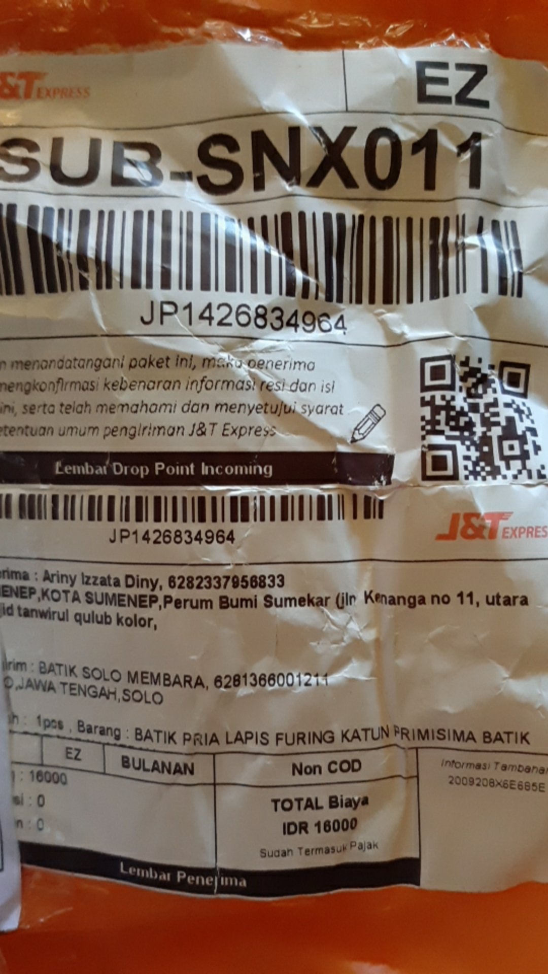 Batik Pria Lapis Furing Katun Primisima Batik Solo Godongan Merah