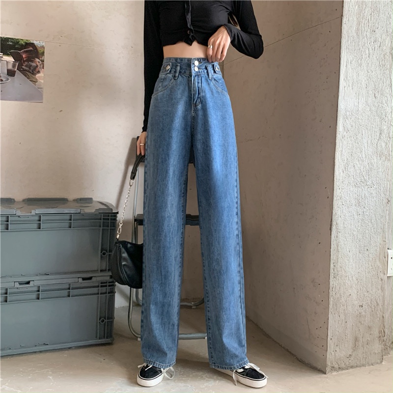 Celana Panjang Jeans Wanita Kekinian High Waist Celana Kulot Jeans Boyfriend Denim Pants Korean Style